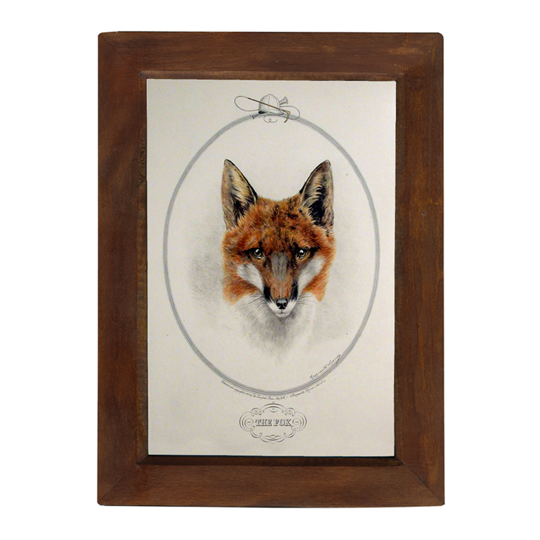 The Fox 6 1 2 X 10 Print Behind Glass Red Brown Distressed Solid