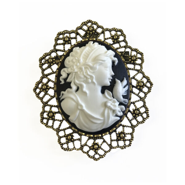 Jewelry Jewelry 2-1/4″ Black and White Victorian Cameo Brooch- Antique Vintage Style