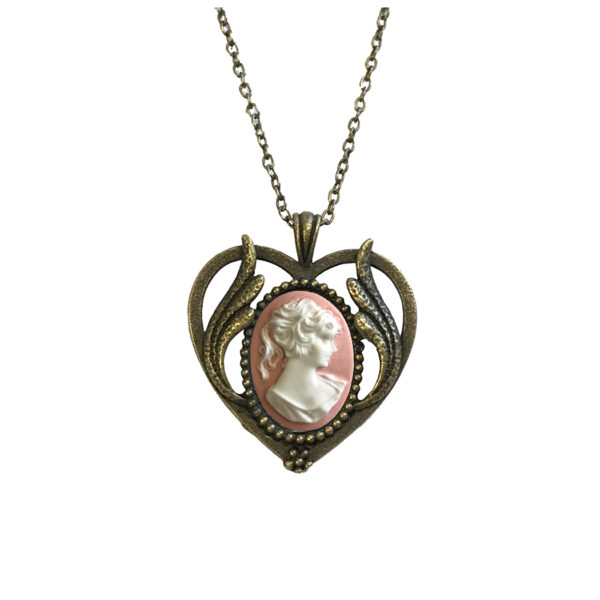 Jewelry Jewelry 1-3/4″ Pink Victorian Cameo Necklace- Antique Vintage Style