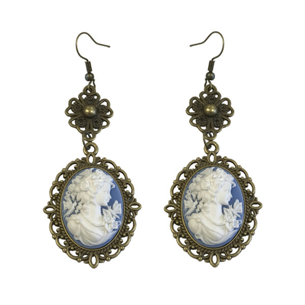 Jewelry Jewelry 3″ Blue Victorian Cameo Earrings- Antique Vintage Style