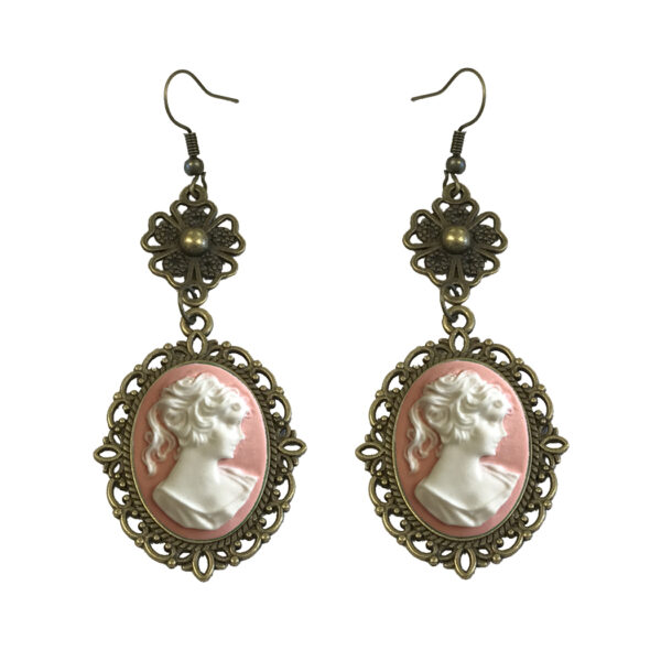 Jewelry Jewelry 3″ Pink Victorian Cameo Earrings- Antique Vintage Style