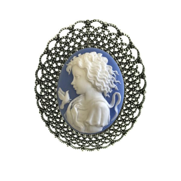 Jewelry Jewelry 2-1/2″ Silver Antique Blue Victorian Cameo Brooch/Necklace – Antique Vintage Style