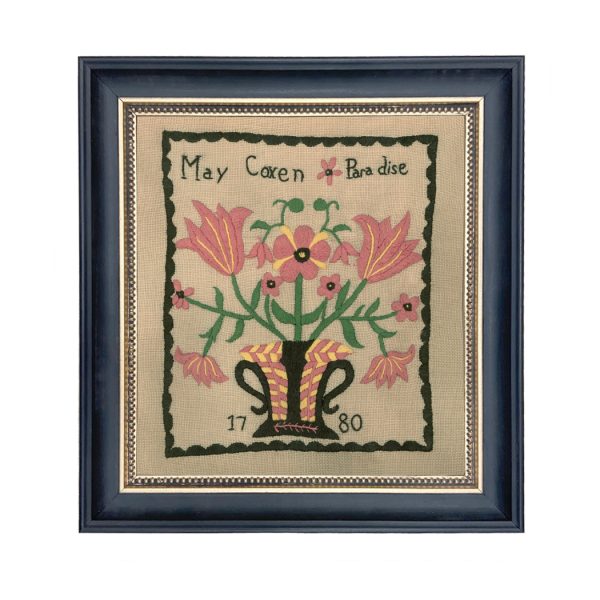 Sampler Prints Early American May Coxen Paradise 1780 Antique Embroidery Needlepoint Sampler Framed PRINT