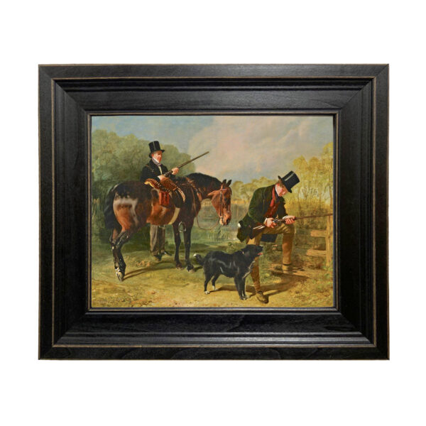 Equestrian Paintings October by Alfred Corbould Framed Oil Painting Print on Canvas in Distressed Black Wood Frame
