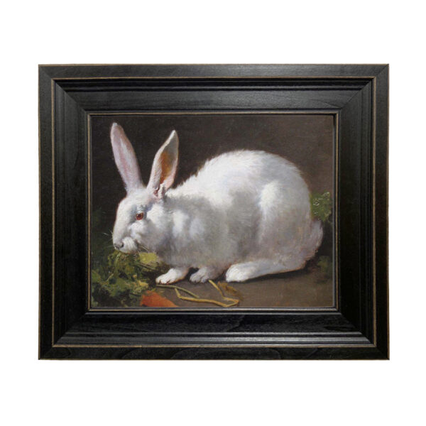 Farm and Pastoral Paintings Animal White Rabbit Oil Painting Print Reproduction on Canvas in Distressed Black Solid Ash Frame