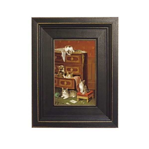 Dogs/Cats Cats Musical Kittens; A New Hiding Place by Jules Leroy Framed Oil Painting Print on Canvas