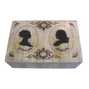 Scrimshaw/Horn & Bone Boxes Early American 6-1/4″ Martha  and  George Washington Silhouette Etched Scrimshaw Bone Box – Antique Vintage Style