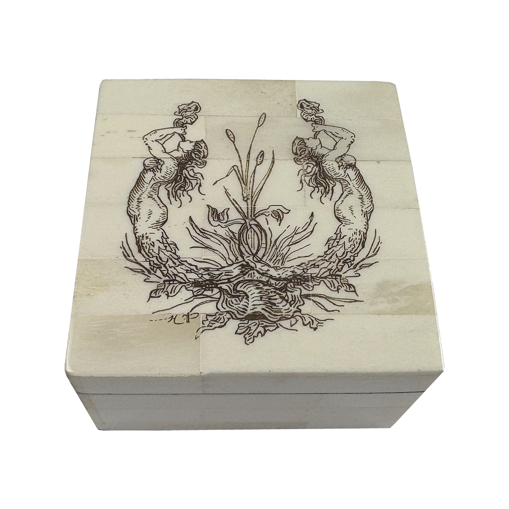 Scrimshaw/Horn & Bone Boxes Nautical 3-1/4″ Etched Dual Mermaid Scrimshaw Bone Box with Lift Off Lid