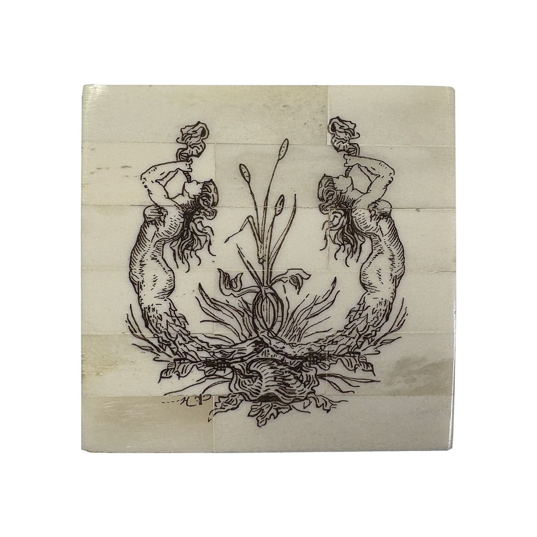 Scrimshaw/Horn & Bone Boxes Nautical 3-1/4″ Etched Dual Mermaid Scrimshaw Bone Box with Lift Off Lid