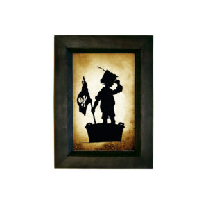 Framed Silhouette Children 7-1/2″ Child Pirate Standing in Washtub Printed Silhouette Wall Art