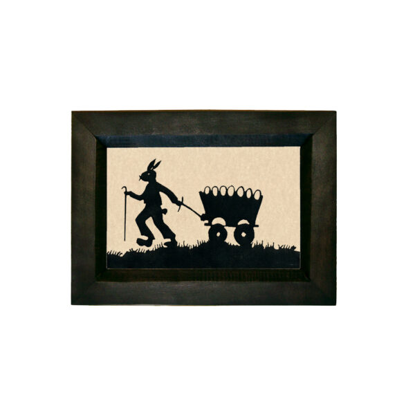 Silhouettes Easter Egg Wagon Printed Paper Silhouette in Black Wood Frame. 5-1/2″ x 7-1/2″.