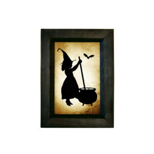 Framed Silhouette Halloween Girl Witch Stirring Pot Printed Paper  ...