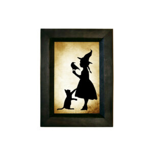 Framed Silhouette Halloween Girl Witch with Raven Printed Paper Si ...