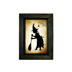 Framed Silhouette Halloween Girl Witch Sweeping Printed Paper Silh ...