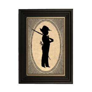 Framed Silhouette Revolutionary/Civil War Framed Colonial Boy with Rifle Printed Silhouette- Antique Vintage Style