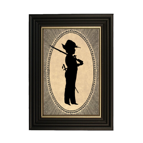 Framed Silhouette Revolutionary/Civil War Framed Colonial Boy with Rifle Printed Silhouette- Antique Vintage Style