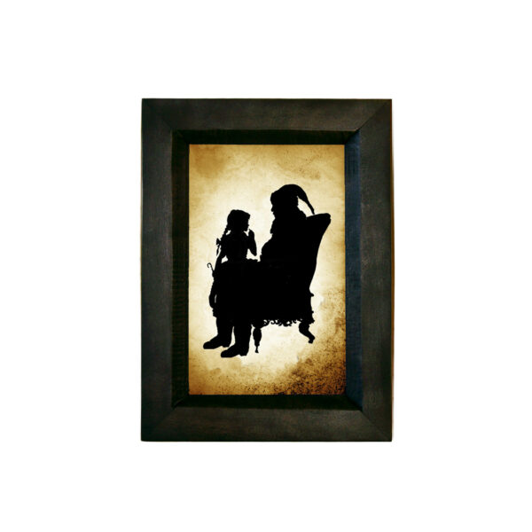 Silhouettes Christmas Framed Santa Claus with Child Printed Silhouette- Antique Vintage Style