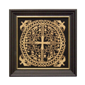 Scherenschnittes Animals 10″ x 10″ Hearts and Eagles Scherenschnitte Paper Cutting in Black Frame with Gold Trim- Antique Vintage Style