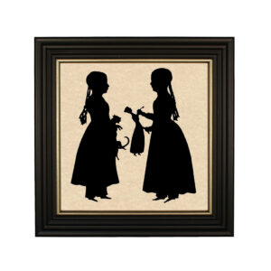 Early American Early American Girls with Toys Framed Paper Cut Silho ...