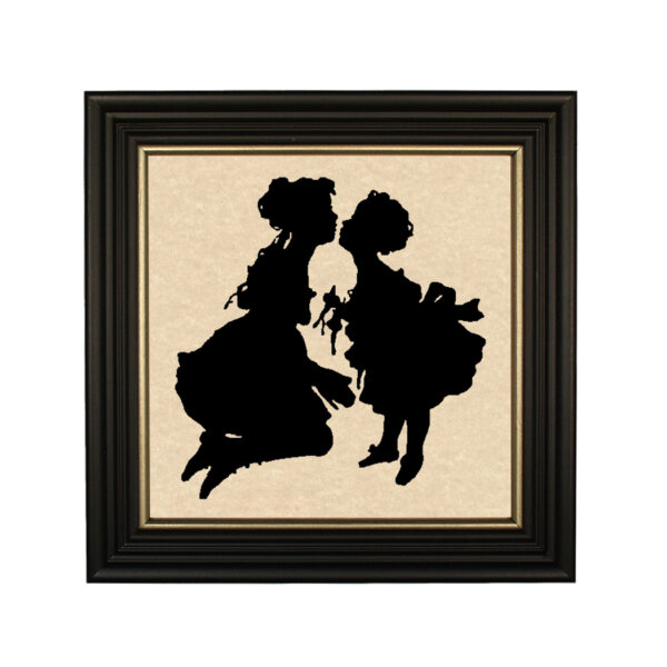 Silhouettes Early American Big Sister Love Framed Paper Cut Silhouette in Black Wood Frame with Gold Trim. An 8 x 8″ framed to 10 x 10″.