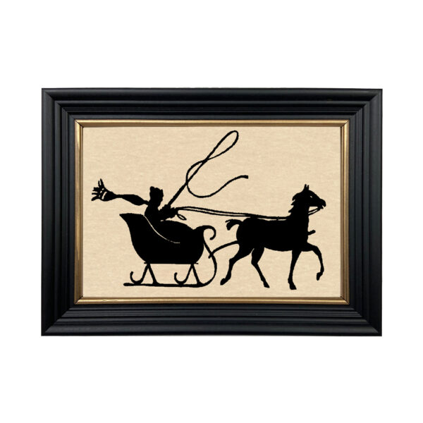 Silhouettes Christmas Crack the Whip Framed Paper Cut Silhouette in Black Wood Frame with Gold Trim. An 6-3/4 x 10″ framed to 8-3/4 x 12″.
