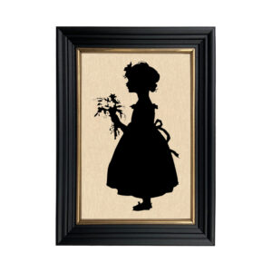 Early American Early American Girl with Flowers Framed Paper Cut Sil ...
