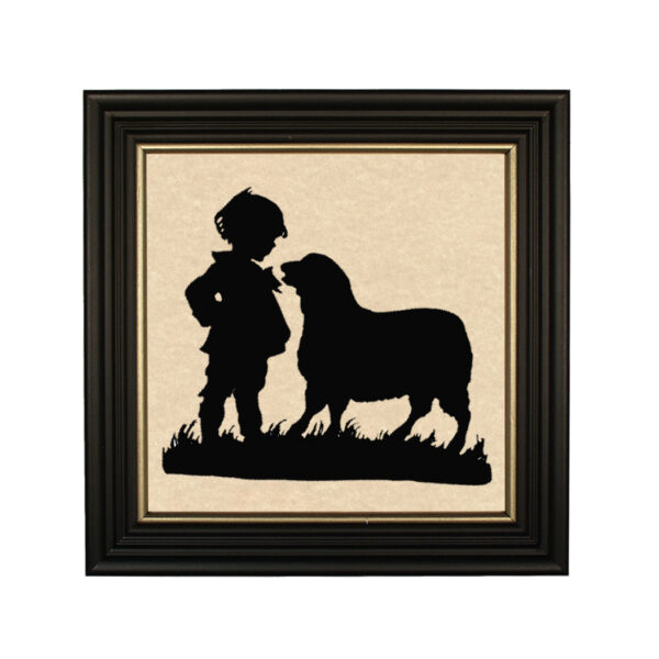 Silhouettes Early American Boy and Lamb Framed Cut Farmhouse Paper Silhouette