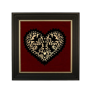 Framed Silhouette Valentines Framed Paper Cut Lovebirds Valentine Heart- Antique Vintage Style