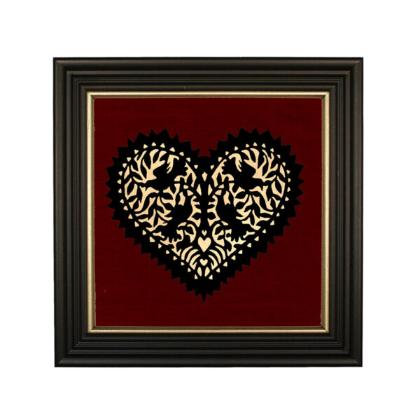 Silhouettes Valentines Framed Paper Cut Lovebirds Valentine Heart- Antique Vintage Style