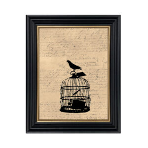 Framed Silhouette Halloween Crow  and  Cage Framed Paper Cut Silho ...