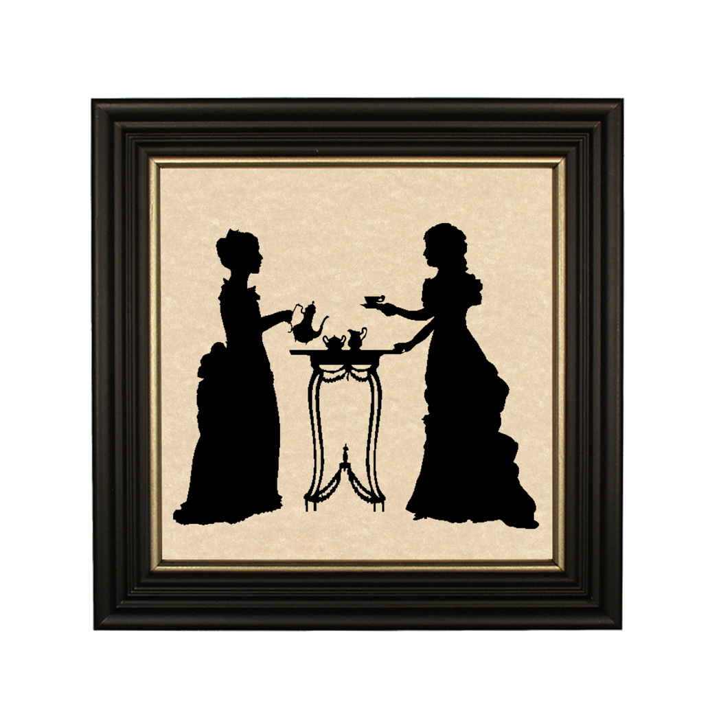 Early American Early American Pouring a Cup of Tea Framed Paper Cut Vintage Silhouette in Black Wood Frame Early American Early American Pouring a Cup of Tea Framed Paper Cut Vintage Silhouette in Black Wood Frame