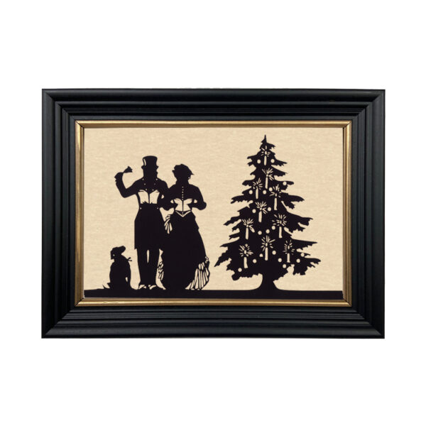 Silhouettes Christmas Framed “Christmas Caroling” Paper Cut Silhouette in Solid Wood Antique Black Frame with Gold Accent. An 6-3/4 x 10″ framed to 8-3/4 x 12″.