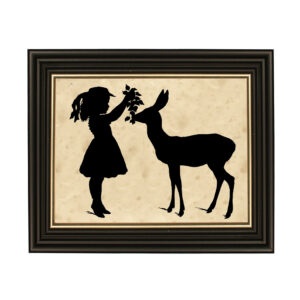 Christmas Children Girl with Fawn Framed Paper Cut Silhou ...