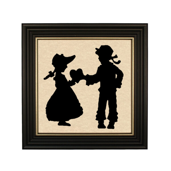 Silhouettes Valentines Be My Valentine Framed Paper Cut Silhouette in Black Wood Frame with Gold Trim. Framed to 10 x 10″.