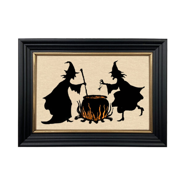 Silhouettes Halloween Witches Brew and Cauldron Framed Paper Cut Halloween Silhouette Home Decor Wall Art