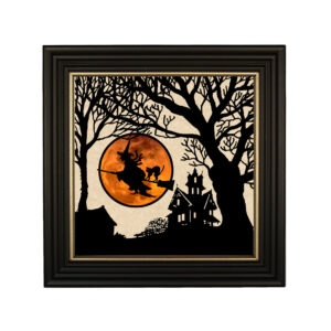 Framed Silhouette Halloween Witch Midnight Ride Across the Moon Fr ...
