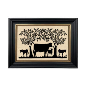 Early American Early American Cows Under Tree Framed Paper Cut Silho ...