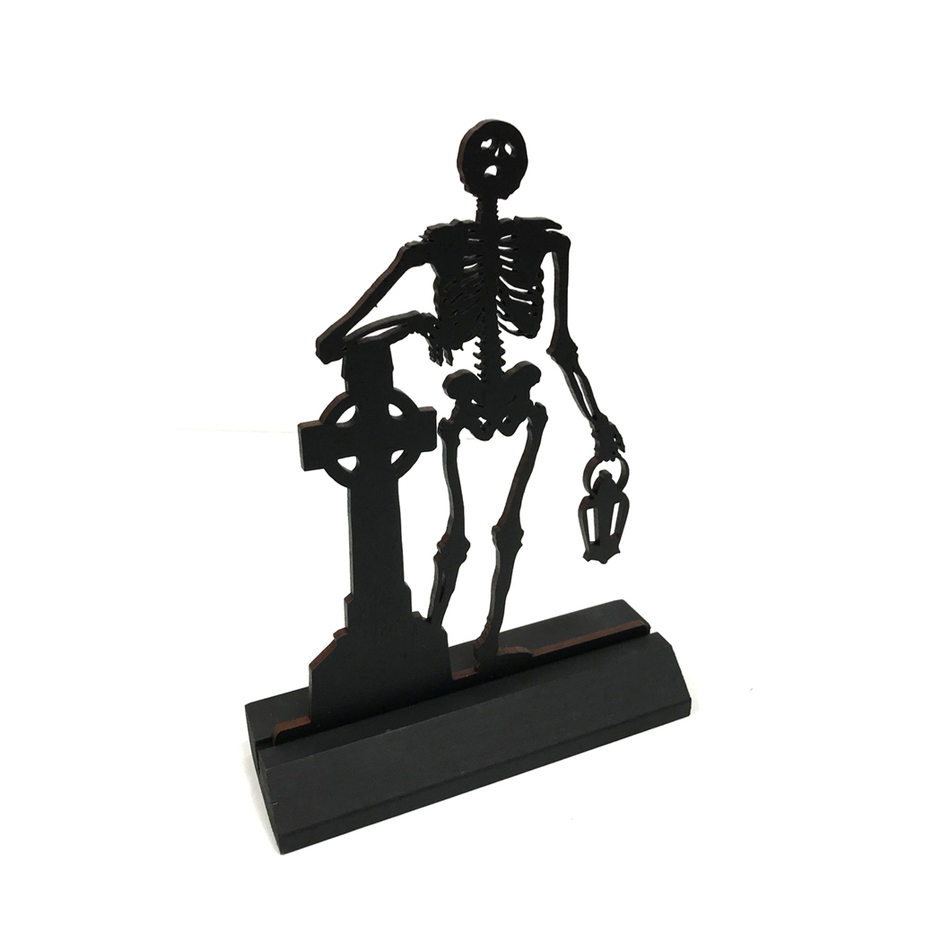 Halloween Decor Dark Academia 7-1/2″ Standing Wooden Skeleton at Grave Silhouette Halloween Tabletop Ornament Sculpture Decoration Halloween Decor Dark Academia 7-1/2″ Standing Wooden Skeleton at Grave Silhouette Halloween Tabletop Ornament Sculpture Decoration