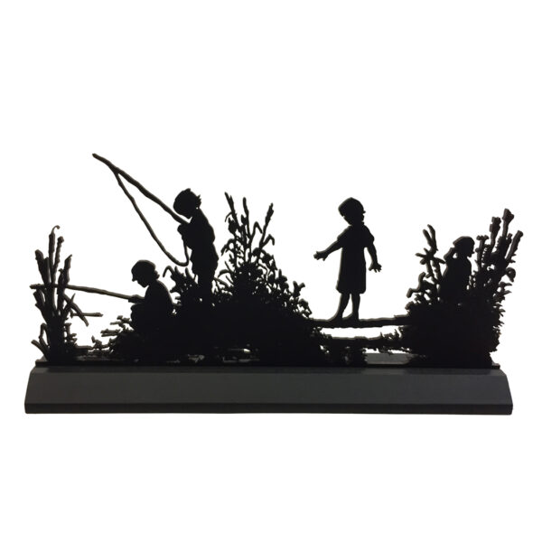 Farm and Lodge Silho Day at the Pond Standing Wood Silhouette Lodge Cabin Spring Tabletop Ornament Sculpture Decoration