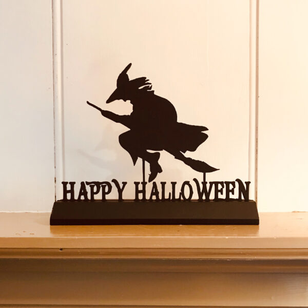 Halloween Decor Halloween 11″ Standing Wooden “Happy Halloween” Witch Silhouette Halloween Tabletop Ornament Sculpture Decoration