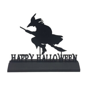 Halloween Decor Halloween 11″ Standing Wooden “Happy Halloween” Witch Silhouette Halloween Tabletop Ornament Sculpture Decoration