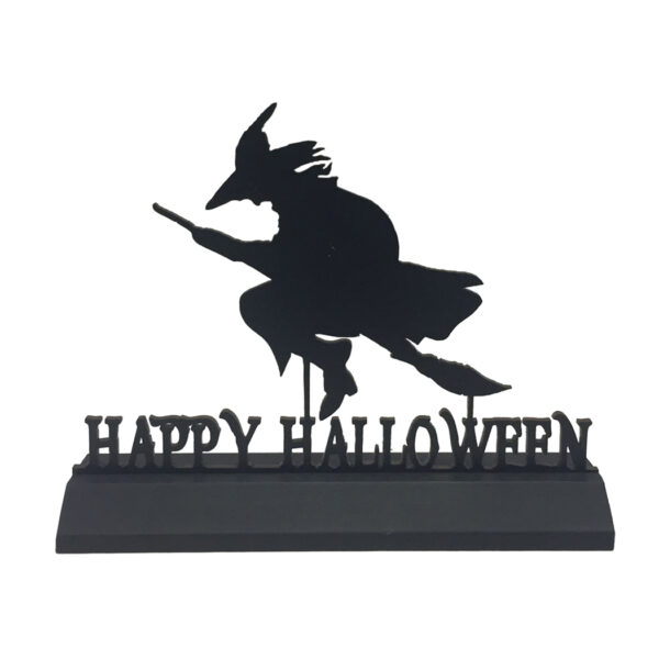 Holiday Silho Halloween 11″ Standing Wooden “Happy Halloween” Witch Silhouette Halloween Tabletop Ornament Sculpture Decoration