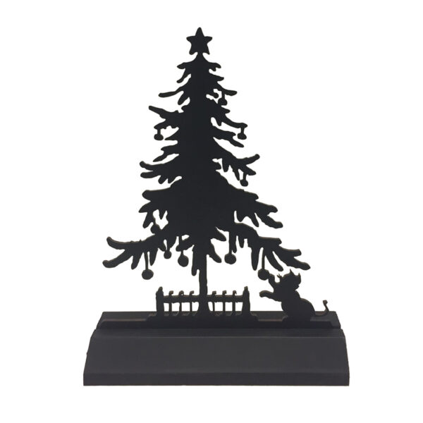 Christmas Decor Christmas 5″ Standing Wooden Christmas Tree and Cat Silhouette Tabletop Ornament Sculpture Decoration