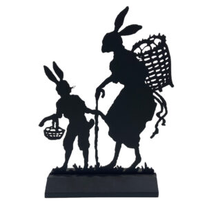 Wooden Silhouettes Easter 8-3/4″ Easter Bunnies with Baskets Standing Silhouette Tabletop Ornament Decoration