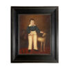 Portrait and Primitive Paintings Boy with Dog by Joseph Whiting Stock Framed Oil Painting Print on Canvas in Distressed Black Wood Frame