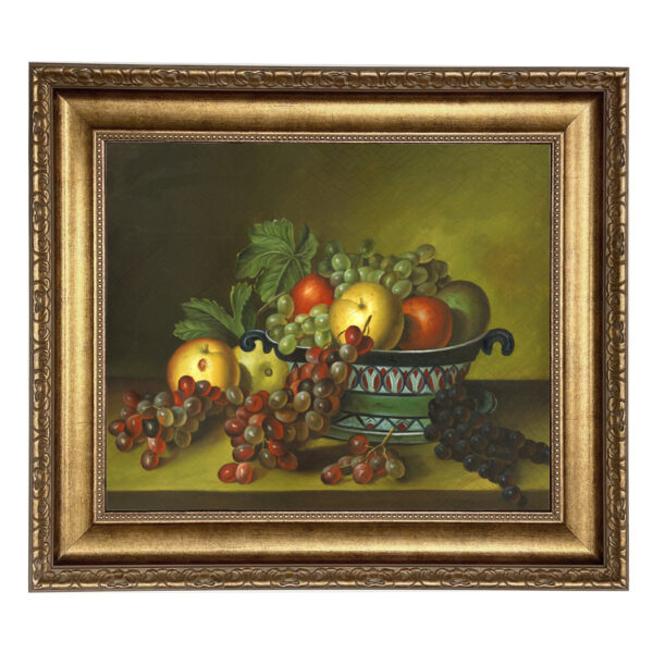 Still Life Paintings Framed Art Bowl of Fruit by Rubens Peale (1784-1865) Framed Oil Painting Print on Canvas in Antiqued Gold Frame. A 16 x 20″ framed to 22″ x 26″.