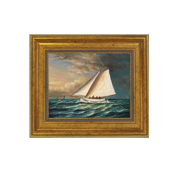 Nautical Paintings Nautical Racing Boat Framed Oil Painting Print on Canvas in Antiqued Gold Frame. A 5″ x 6″ framed to 8-1/2″ x 9-1/2″.