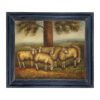 Farm and Pastoral Paintings Flock of Six Sheep in Meadow Framed Oil Painting Print on Canvas in Primitive Black Distressed Frame
