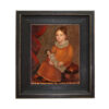 Portrait and Primitive Paintings Girl with Doll Framed Oil Painting Print on Canvas in Distressed Black Wood Frame