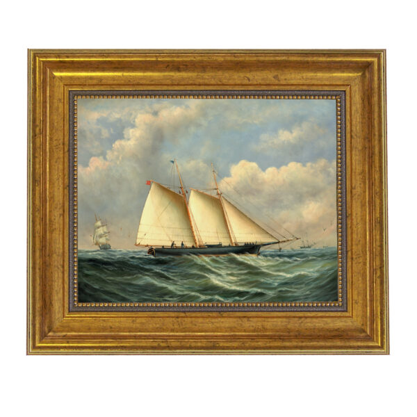 Nautical Paintings Schooner Dauntless and Man-of-War America’s Cup Framed Oil Painting Print on Canvas in Antiqued Gold Frame